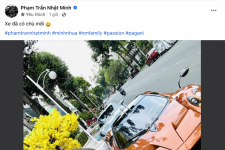 Minh Nhựa đứng trước cửa nhà Cường Đô-la cùng chiếc Pagani Huayra mang biển số mới