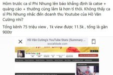 Netizen thắc mắc về số tiền kiếm được từ kênh YouTube của Hồ Văn Cường