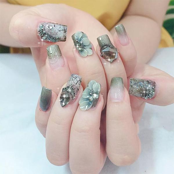 20 mẫu nail màu xanh đẹp nổi bật sang trọng dẫn đầu xu hướng hiện nay - 24