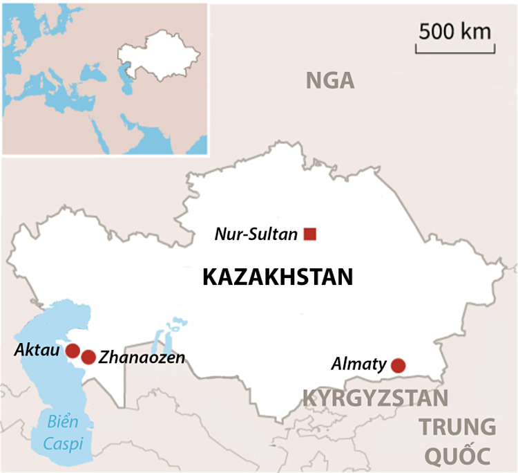 Kazakhstan và khu vực lân cận. Đồ họa: AFP.