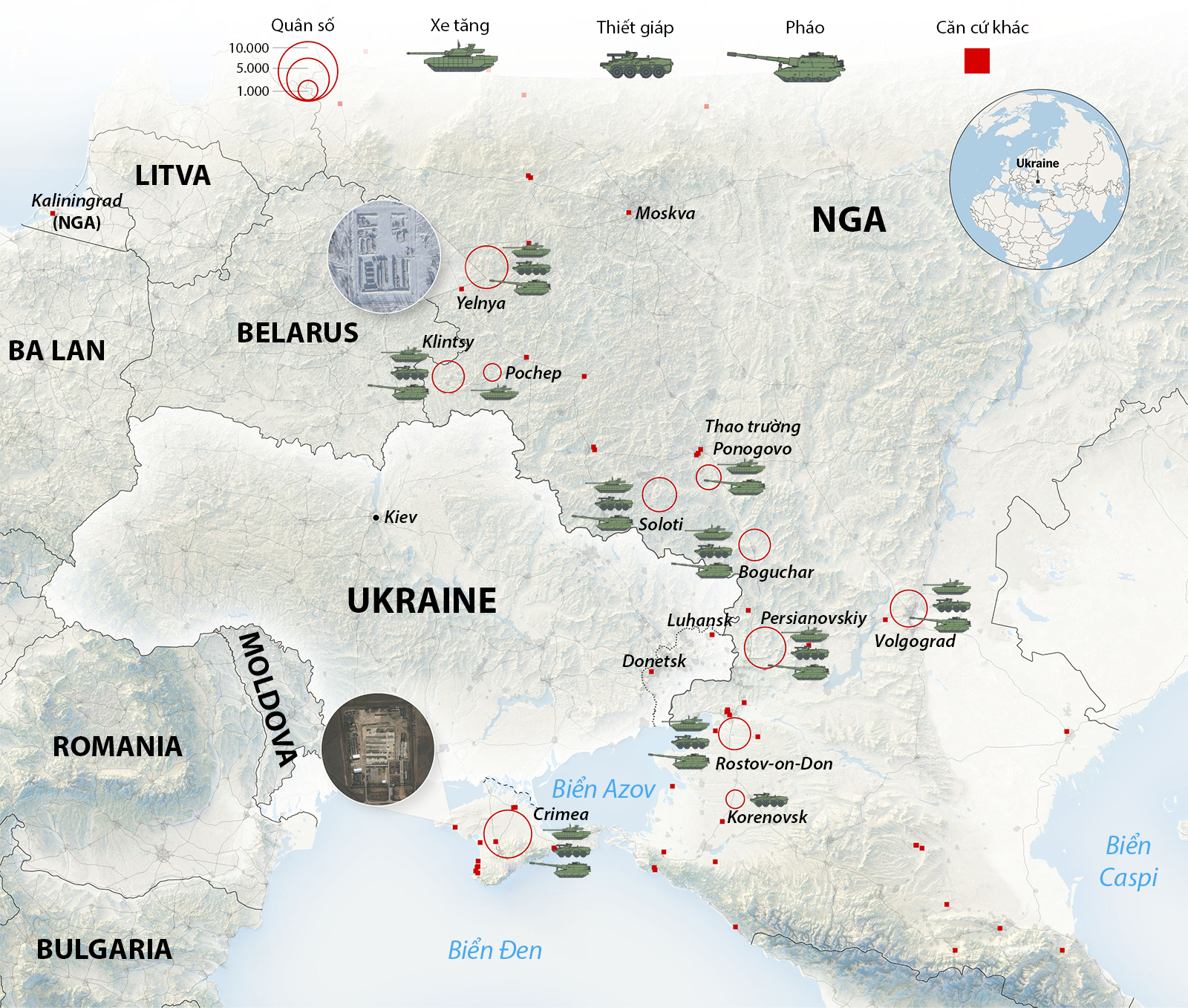 Nga bài binh bố trận quanh Ukraine. Bấm vào ảnh để xem chi tiết.