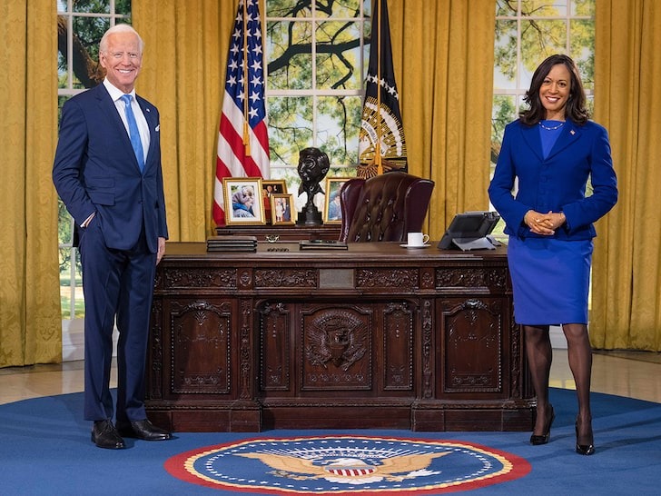 Tượng sáp Tổng thống Mỹ Joe Biden (trái) và Phó tổng thống Kamala Harris. Ảnh: Bảo tàng Madame Tussauds