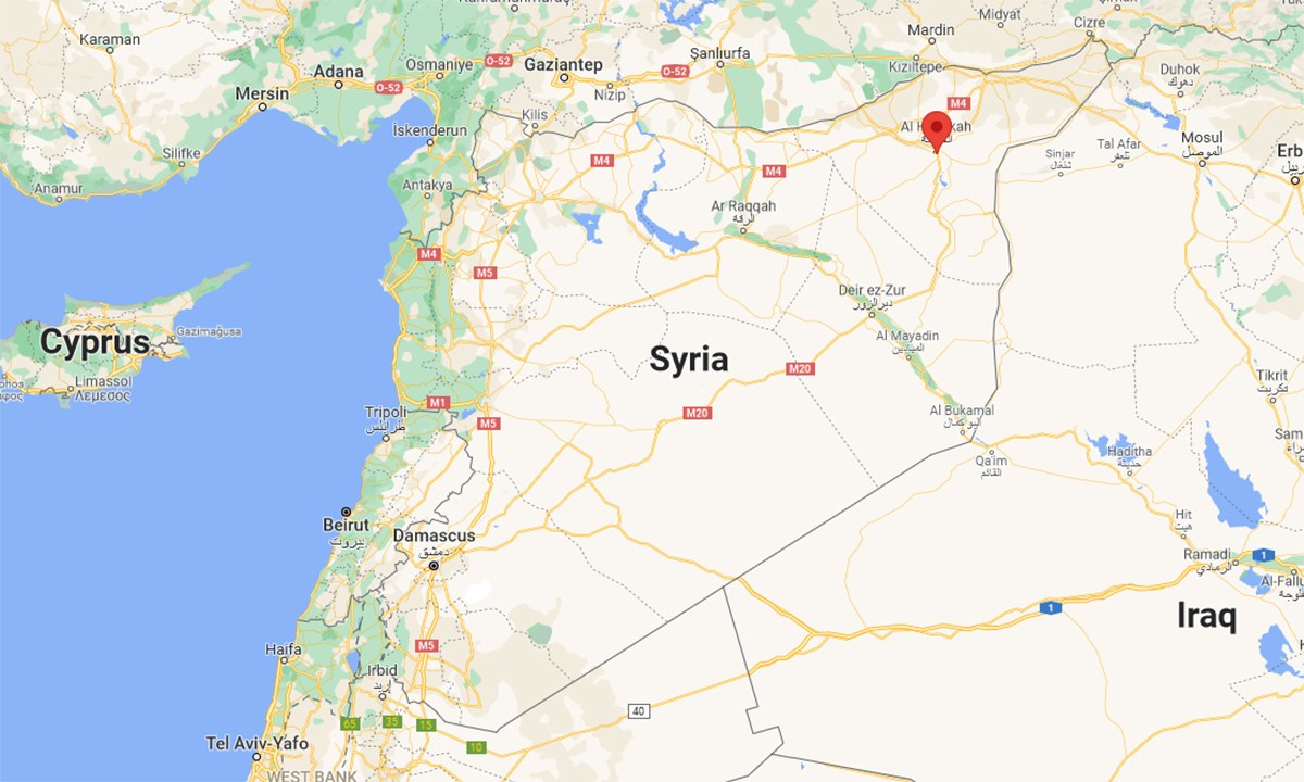 Vị trí thành phố Al Hasakah (đánh dấu đỏ). Đồ họa: Google.