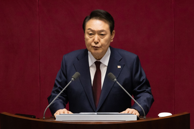 Tổng thống Hàn Quốc Yoon Suk-yeol phát biểu trước quốc hội ở thủ đô Seoul ngày 25/10/2022. Ảnh: Reuters