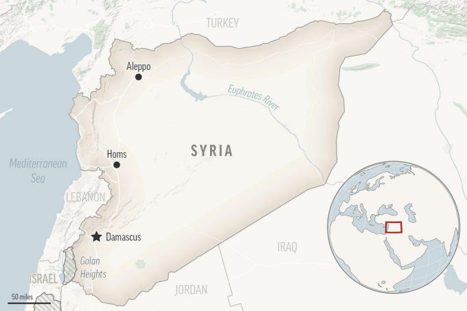 Vị trí thủ đô Damascus và các thành phố lớn của Syria. Đồ họa: AP.