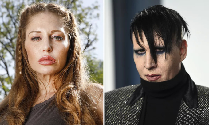 Người mẫu Ashley Smithline (trái) và rocker Marilyn Manson. Ảnh: Los Angeles Times
