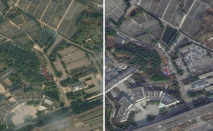 Khu phức hợp Nhà tang lễ Nam Kinh vào ngày 9/11/2022 (trái) và vào ngày 3/1 (phải). Ảnh: Maxar.