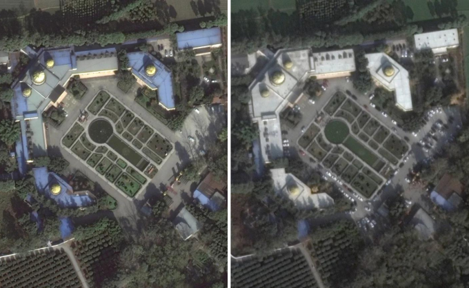 Nhà tang lễ Đông Lâm vào ngày 18/12/2021 (trái) và vào ngày 21/12/2022 (phải). Ảnh: Maxar.