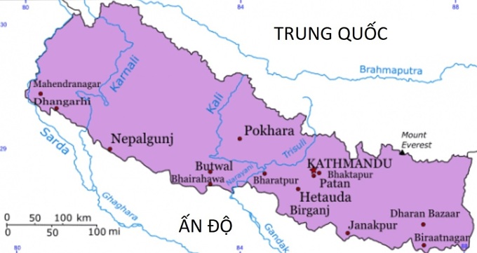 Vị trí thành phố Pokhara, miền trung Nepal, cách thủ đô Kathmandu khoảng 200 km. Đồ họa: Wikimedia Commons.