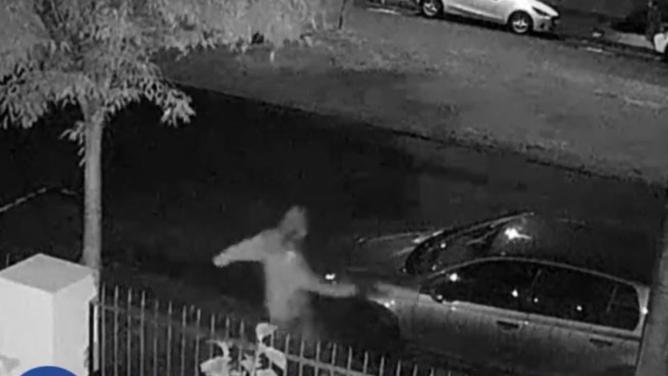 A man could be seen on CCTV damaging one of the cars. Victoria Police