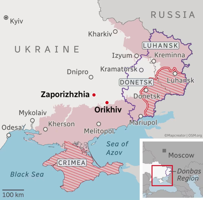 Vị trí Orikhiv, tỉnh Zaporizhzhia. Đồ họa: CBS News.