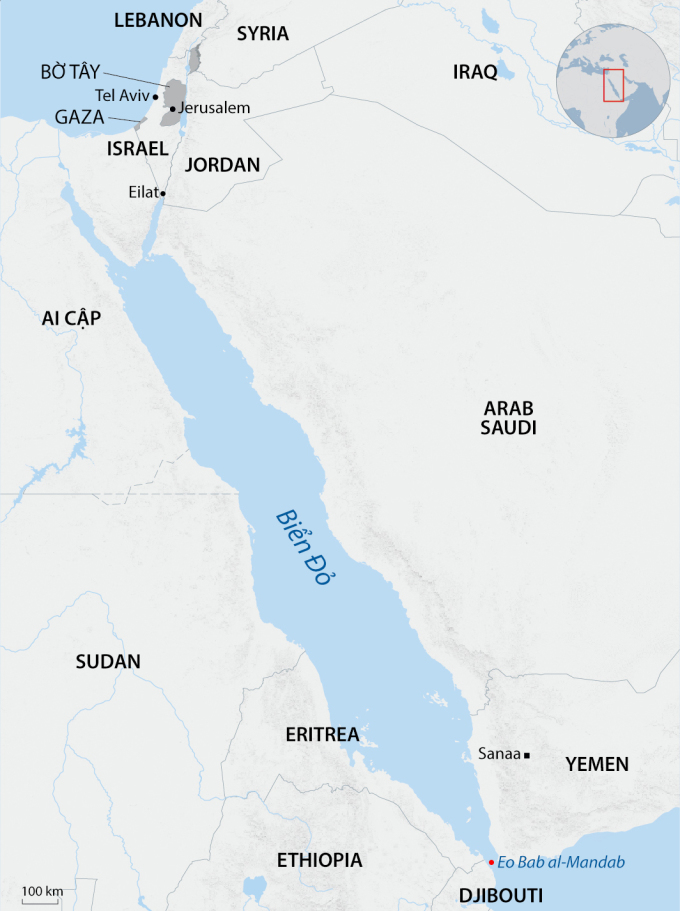 Vị trí Biển Đỏ và eo biển Bab al-Mandab. Đồ họa: AFP