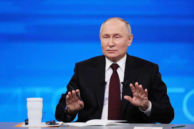 Tổng thống Nga Vladimir Putin tại cuộc họp báo thường niên ở Moskva ngày 14/12. Ảnh: Reuters