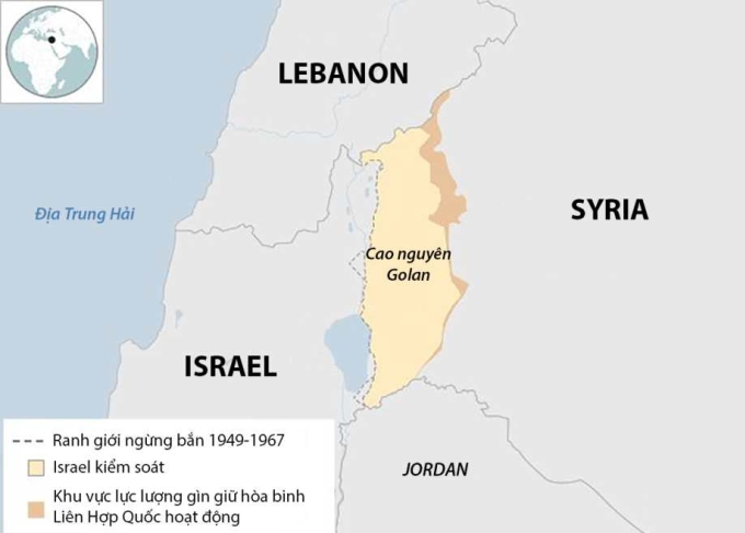 Vị trí Israel, Lebanon và Syria. Đồ họa: BBC