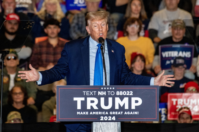 Cựu tổng thống Mỹ Donald Trump tại sự kiện vận động ở Claremont, bang New Hampshire hồi tháng 11/2023. Ảnh: AFP