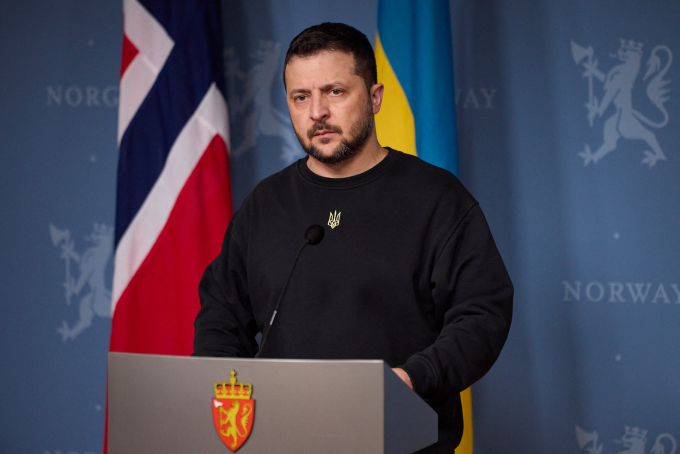 Tổng thống Ukraine Volodymyr Zelensky tại một cuộc họp báo ở Oslo, Na Uy, tháng 12/2023. Ảnh: AFP