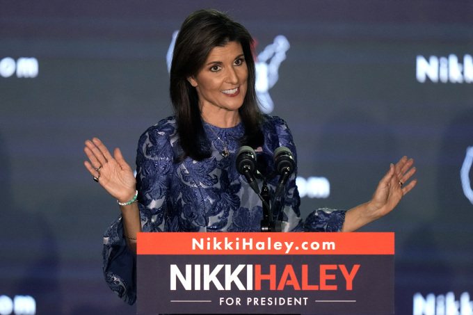 Cựu đại sứ Mỹ tại Liên Hợp Quốc Nikki Haley phát biểu tại Concord, bang New Hampshire ngày 23/1. Ảnh: AP