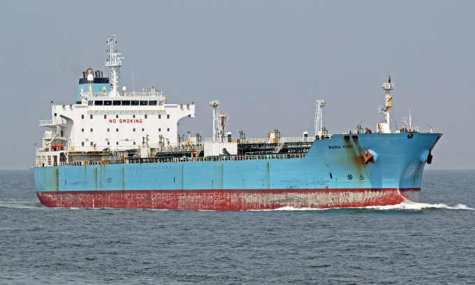 Tàu hàng Maersk Peary thuộc công ty MLL di chuyển ngoài khơi Hà Lan hồi năm 2023. Ảnh: Shipspotting