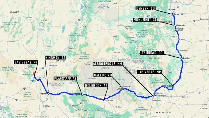 Hành trình 1.300 km của Matthew Livelsberger từ Denver đến Las Vegas. Ảnh: Sở cảnh sát Đô thị Las Vegas