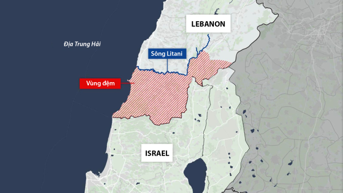 Vị trí sông Litani và vùng đệm nằm ở phía nam Lebanon. Đồ họa: Sky News