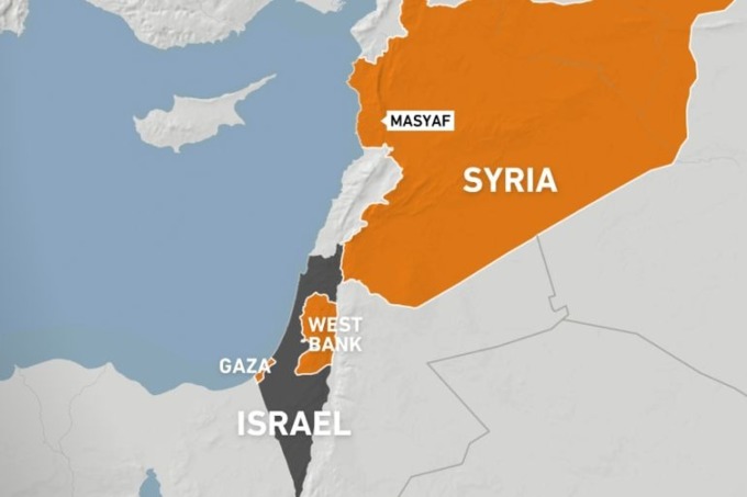 Vị trí thành phố Masyaf, Syria và Israel. Đồ họa: Al Jazeera