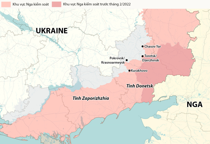 Vị trí một số đô thị tại tỉnh Donetsk. Đồ họa: RYV