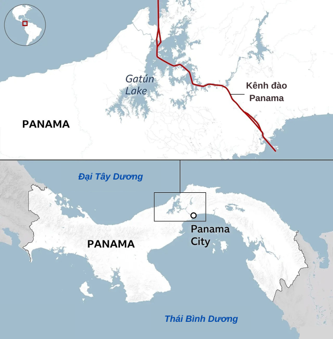 Vị trí kênh đào Panama. Theo BBC