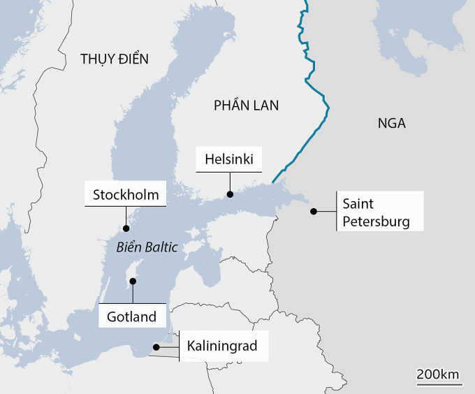 Vị trí Biển Baltic và các nước ven biển. Đồ họa: BBC