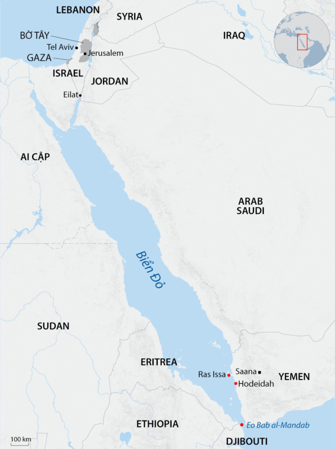 Vị trí Israel và Yemen. Đồ họa: AFP