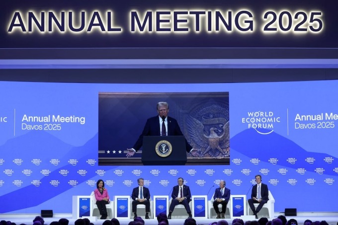 Tổng thống Mỹ Donald Trump trong bài phát biểu tại WEF Davos ngày 23/1. Ảnh: Reuters