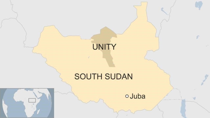 Vị trí bang Unity State và thủ đô Juba của Nam Sudan. Đồ họa: BBC