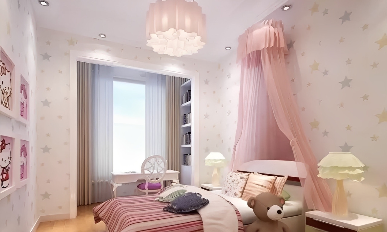 Giường ngủ đặt hợp lý, kê sát tường và tránh xà ngang giúp trẻ ngủ ngon, cảm giác an toàn và dễ tập trung hơn trong học tập. Ảnh: Baidu