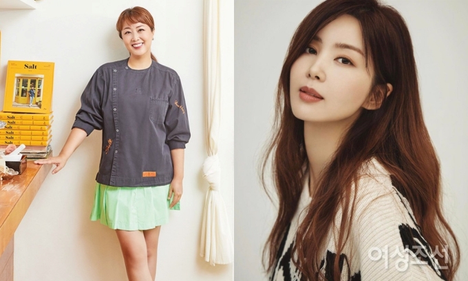 MC Hong Shin Ae (trái) giảm được 2 kg, 10 cm vòng eo sau ba tuần uống nước ép ABC, còn diễn viên Park Sol Mi (phải) duy trì thói quen uống nước ép ABC nhiều năm để giữ dáng, làm đẹp da.