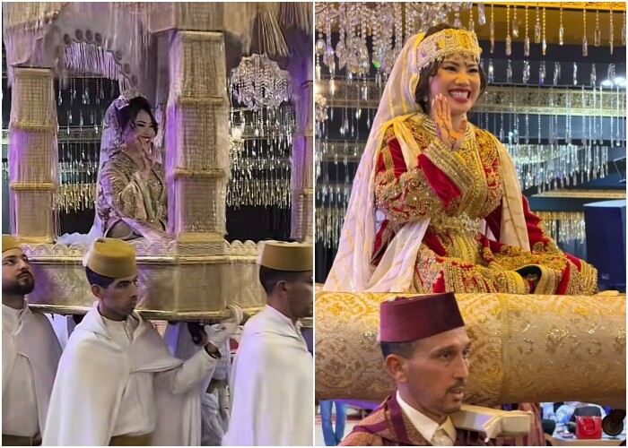 Chị Hoa được rước bằng kiệu trong đám cưới.