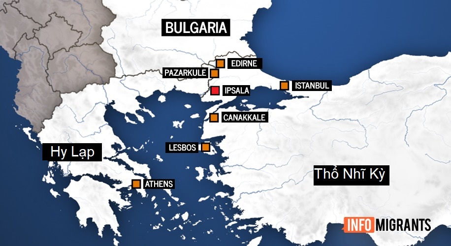 Ipasla (chấm đỏ), khu vực biên giới giữa Thổ Nhĩ Kỳ và Hy Lạp. Đồ họa: InfoMigrants