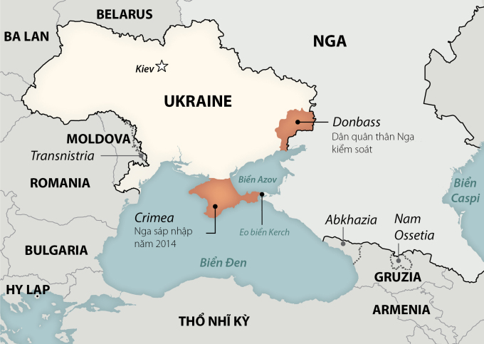 Khu vực biên giới Nga - Ukraine và bán đảo Crimea. Đồ họa: Washington Post.