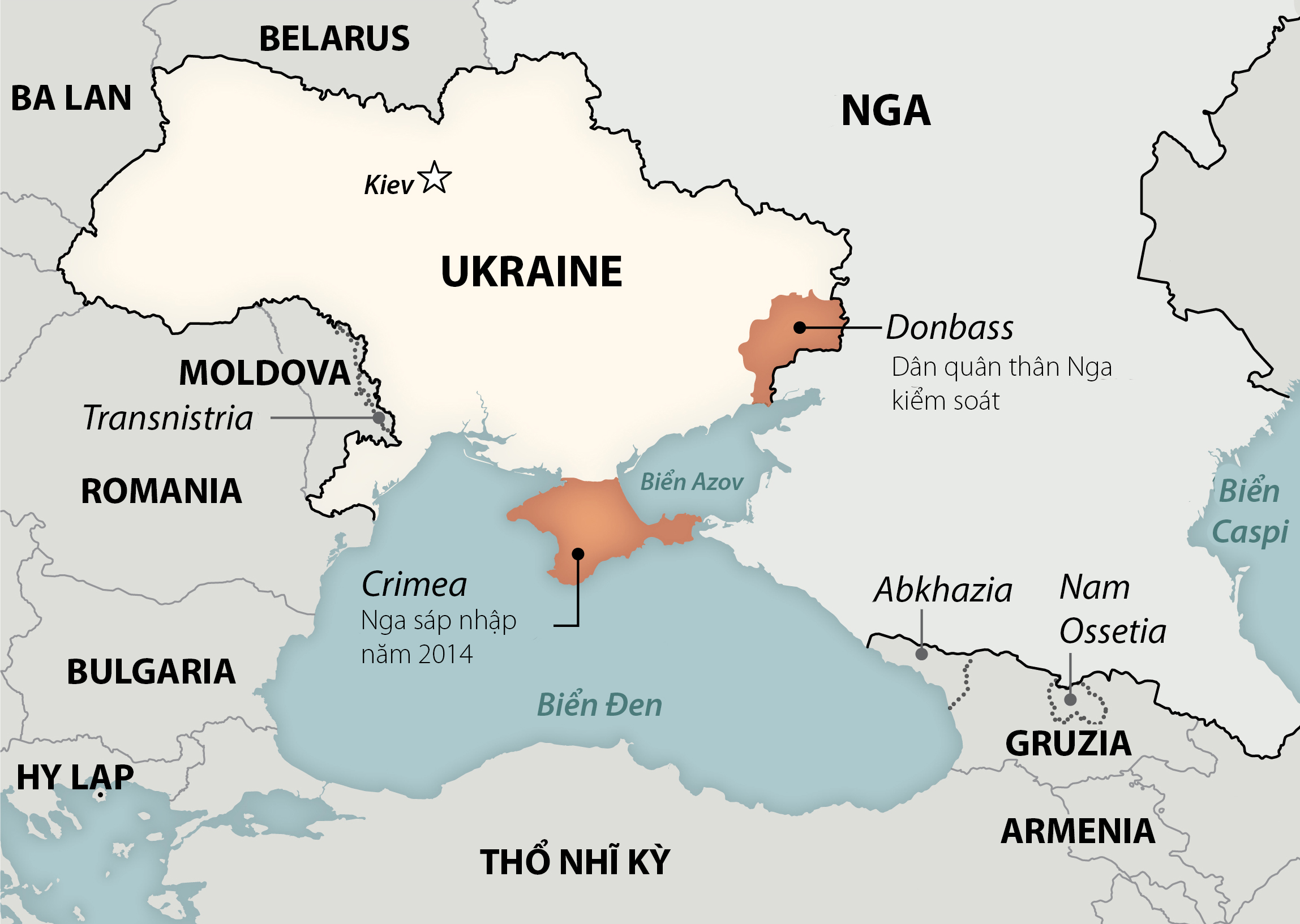 Bán đảo Crimea và khu vực Donbass. Đồ họa: Washington Post.