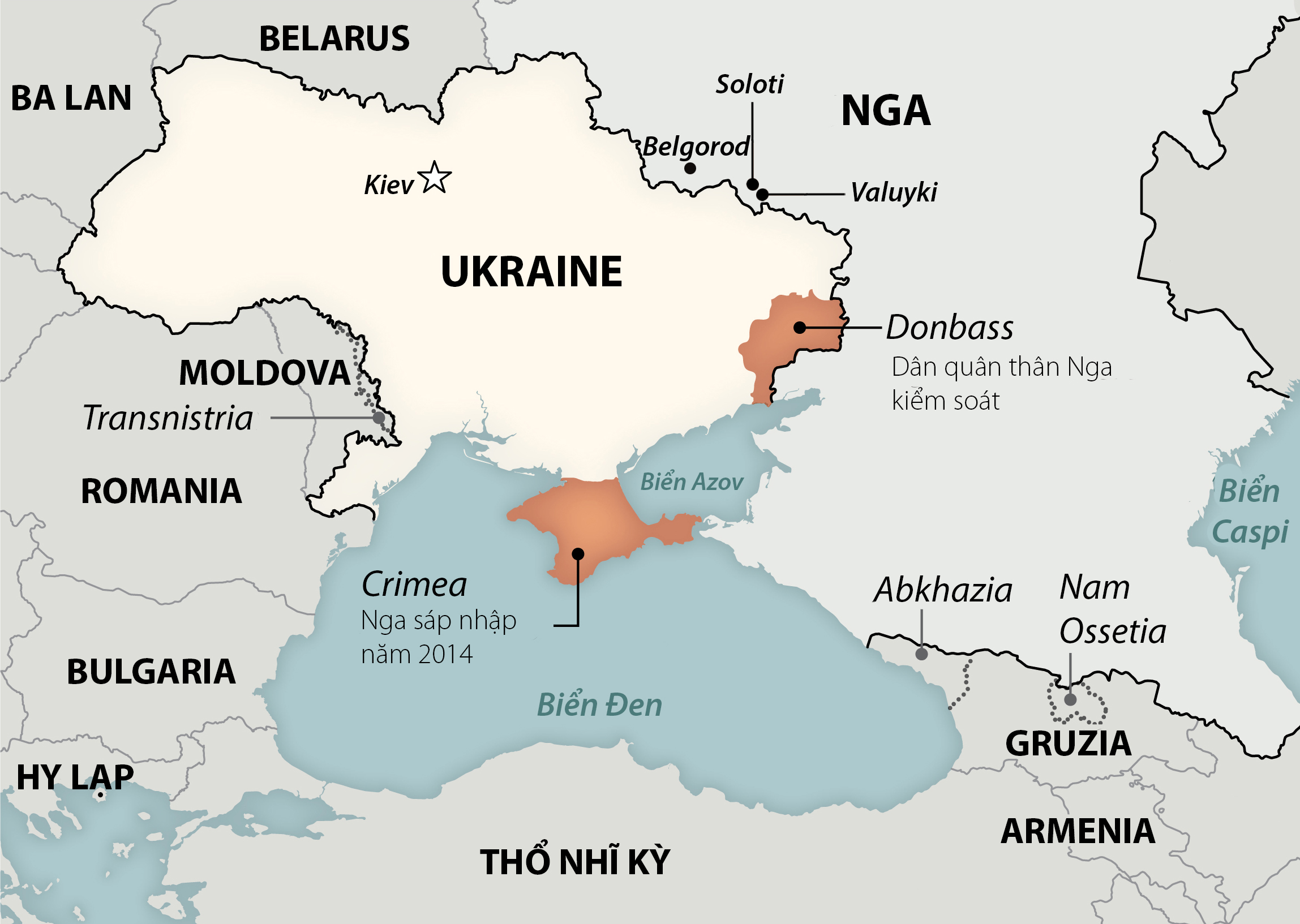 Bán đảo Crimea và vùng Donbass. Đồ họa: Washington Post.