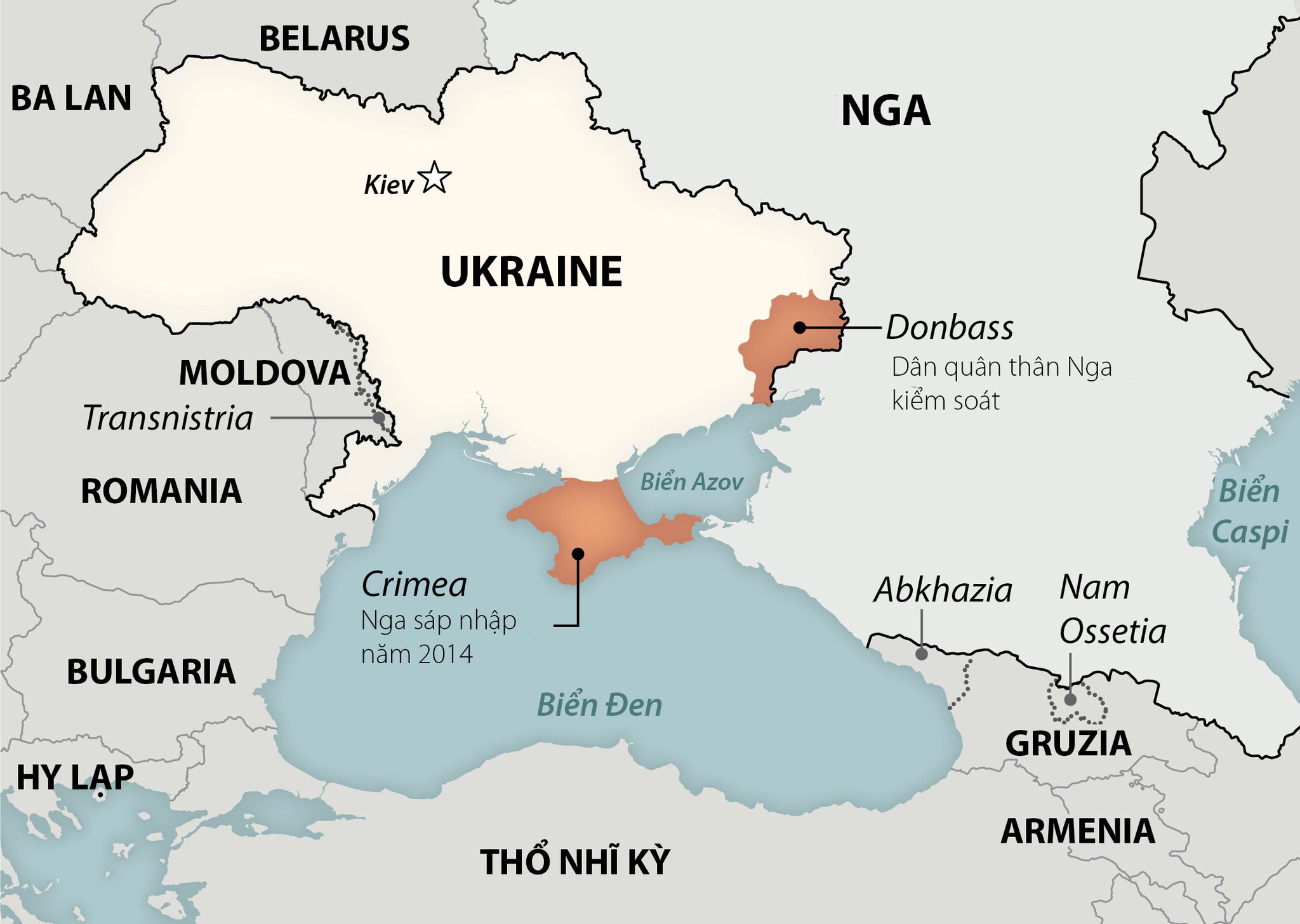 Bán đảo Crimea và vùng Donbass. Đồ họa: Washington Post.