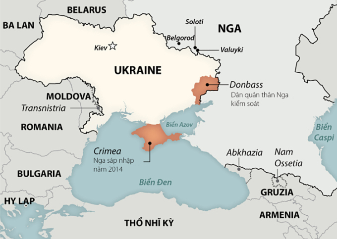 Bán đảo Crimea và vùng Donbass. Đồ họa: Washington Post.