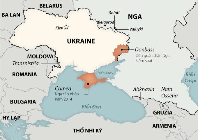 Bán đảo Crimea và vùng Donbass. Đồ họa:Washington Post.