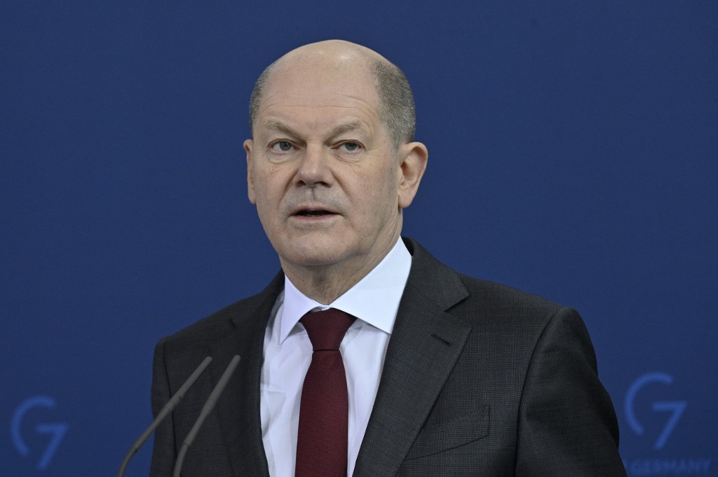 Thủ tướng Đức Olaf Scholz phát biểu trong cuộc họp báo tại Berlin hôm nay. Ảnh: AFP.