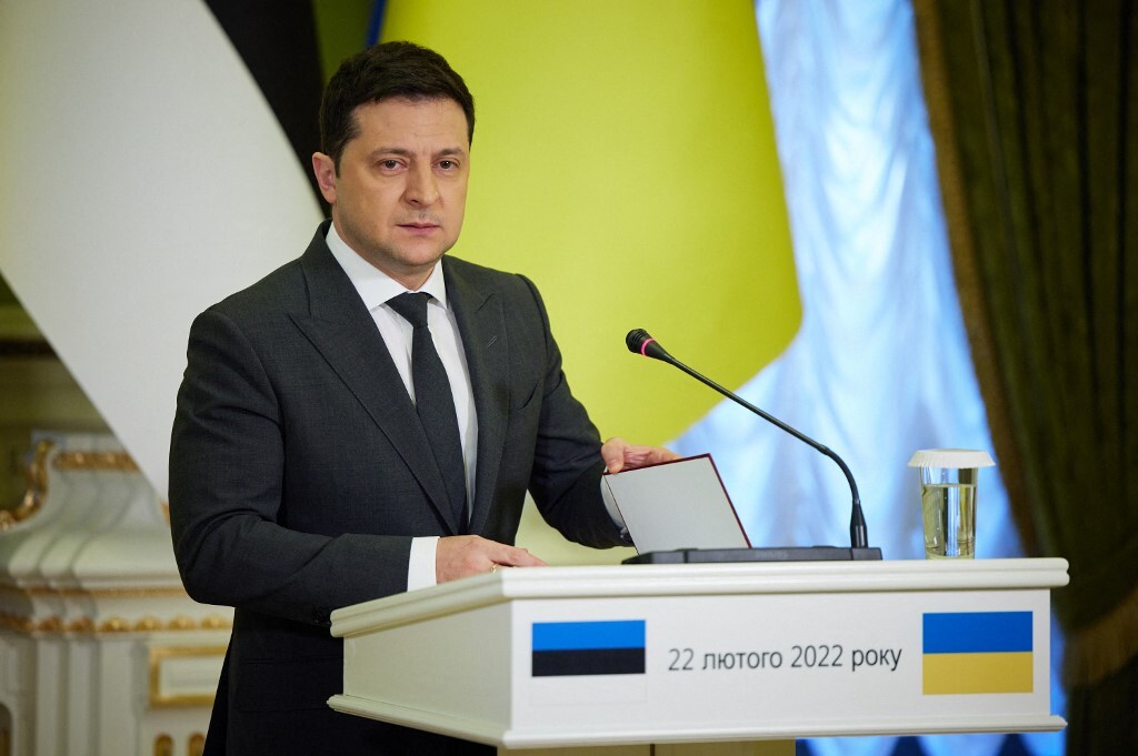 Tổng thống Ukraine Volodymyr Zelensky tại cuộc họp báo ở Kiev hôm 22/2. Ảnh: AFP.