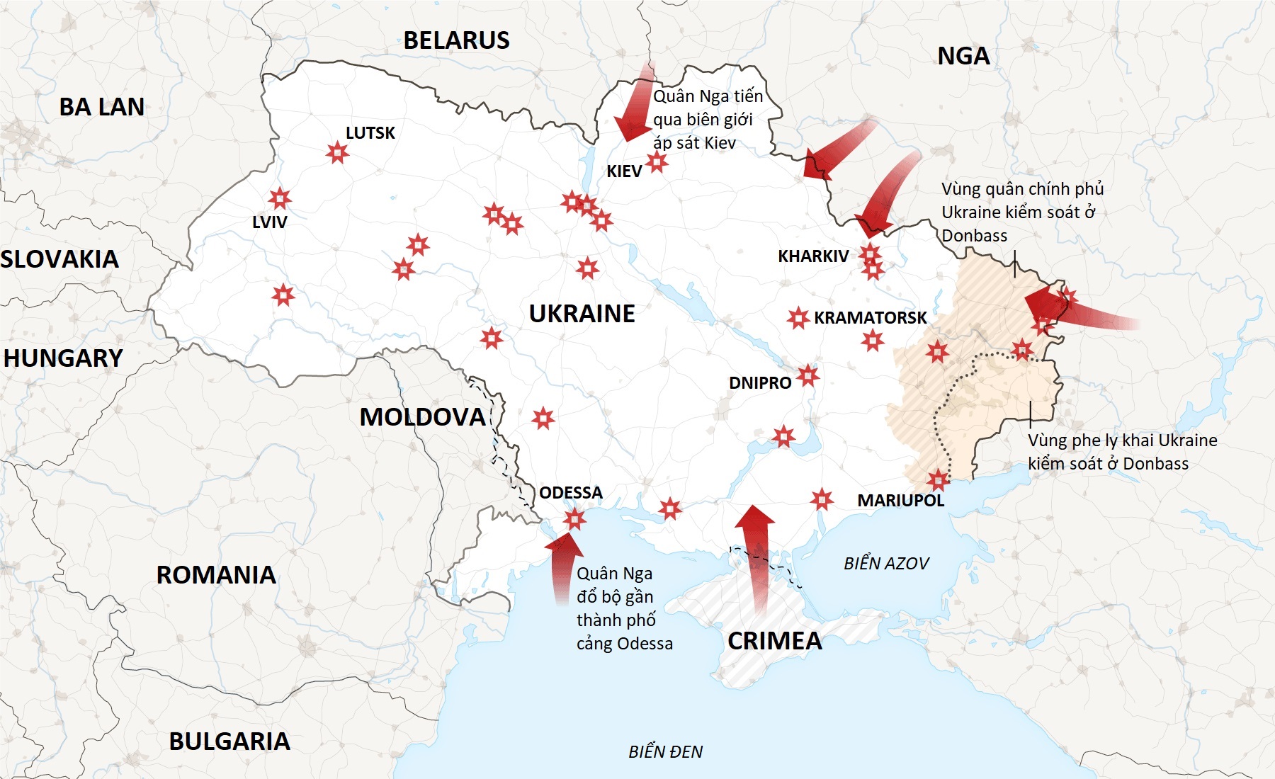 Các mũi quân Nga tiến vào Ukraine. Đồ họa: NY Times.