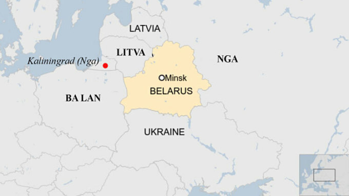 Vị trí Belarus và vùng Kaliningrad thuộc Nga. Đồ họa: BBC.