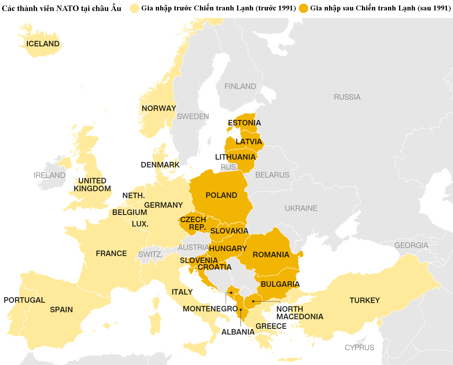 Các quốc gia thành viên NATO tại châu Âu. Đồ họa: CNN.