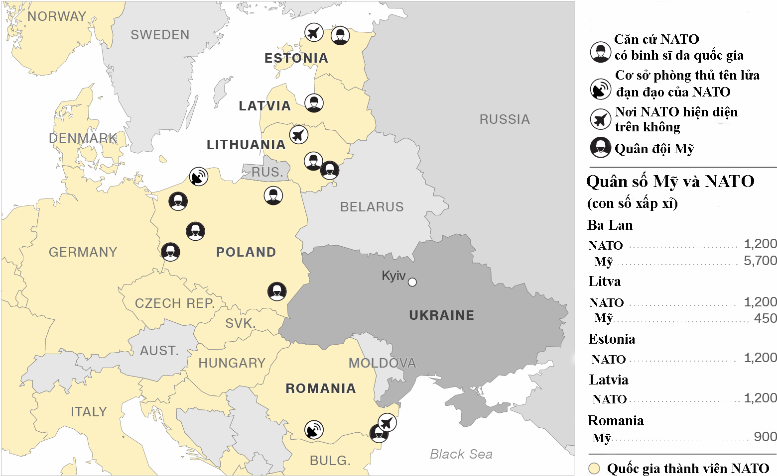 Lực lượng NATO ở phía đông (số liệu tính đến ngày 9/2). Đồ họa: CNN.