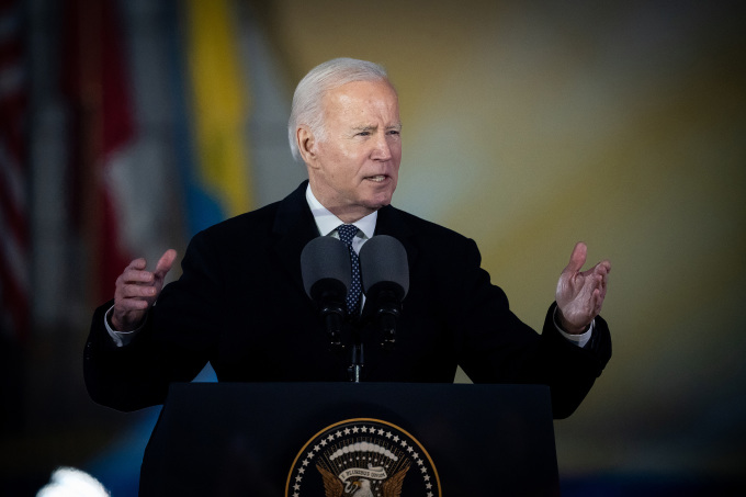 Tổng thống Mỹ Joe Biden phát biểu tại thủ đô Warsaw, Ba Lan ngày 21/2. Ảnh: AFP.