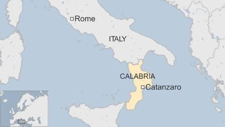 Vị trí vùng Calabria (màu vàng), Italy. Đồ họa: BBC.