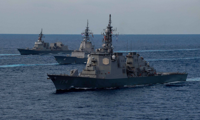 Tàu chiến Nhật Bản, Australia diễn tập chung ở vùng biển phía đông Philippines hồi năm 2021. Ảnh: US Navy.